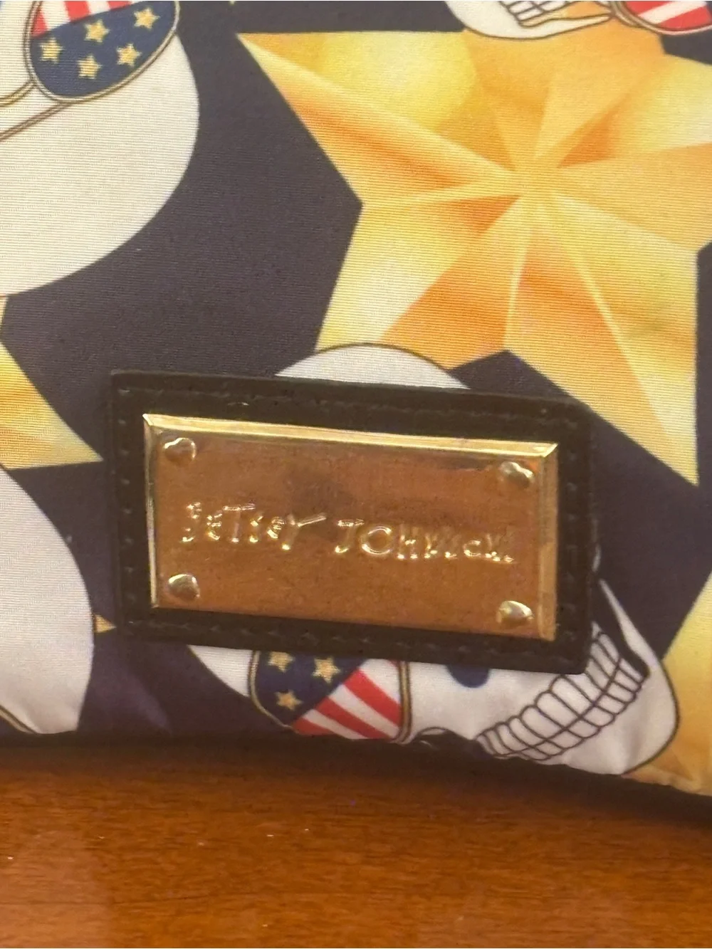 Betsey Johnson Americana Skull Wristlet Clutch Bag Black Gold Stars